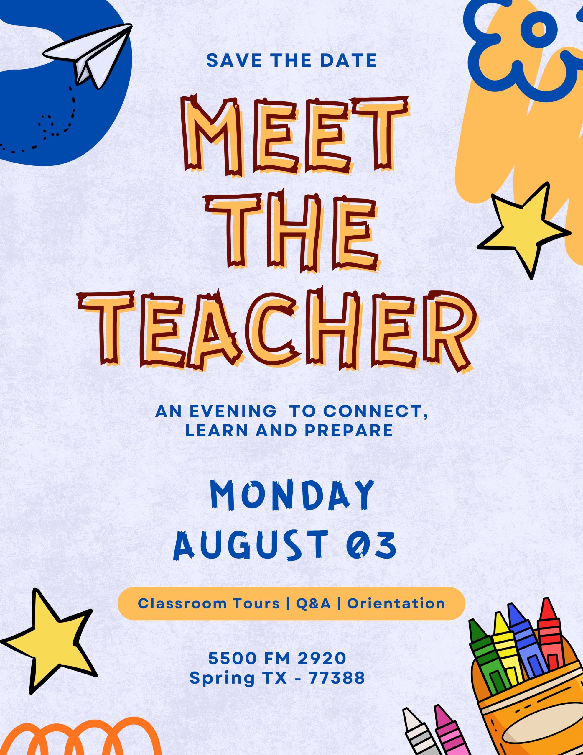 meet the teacher august 3rd at hqa spring